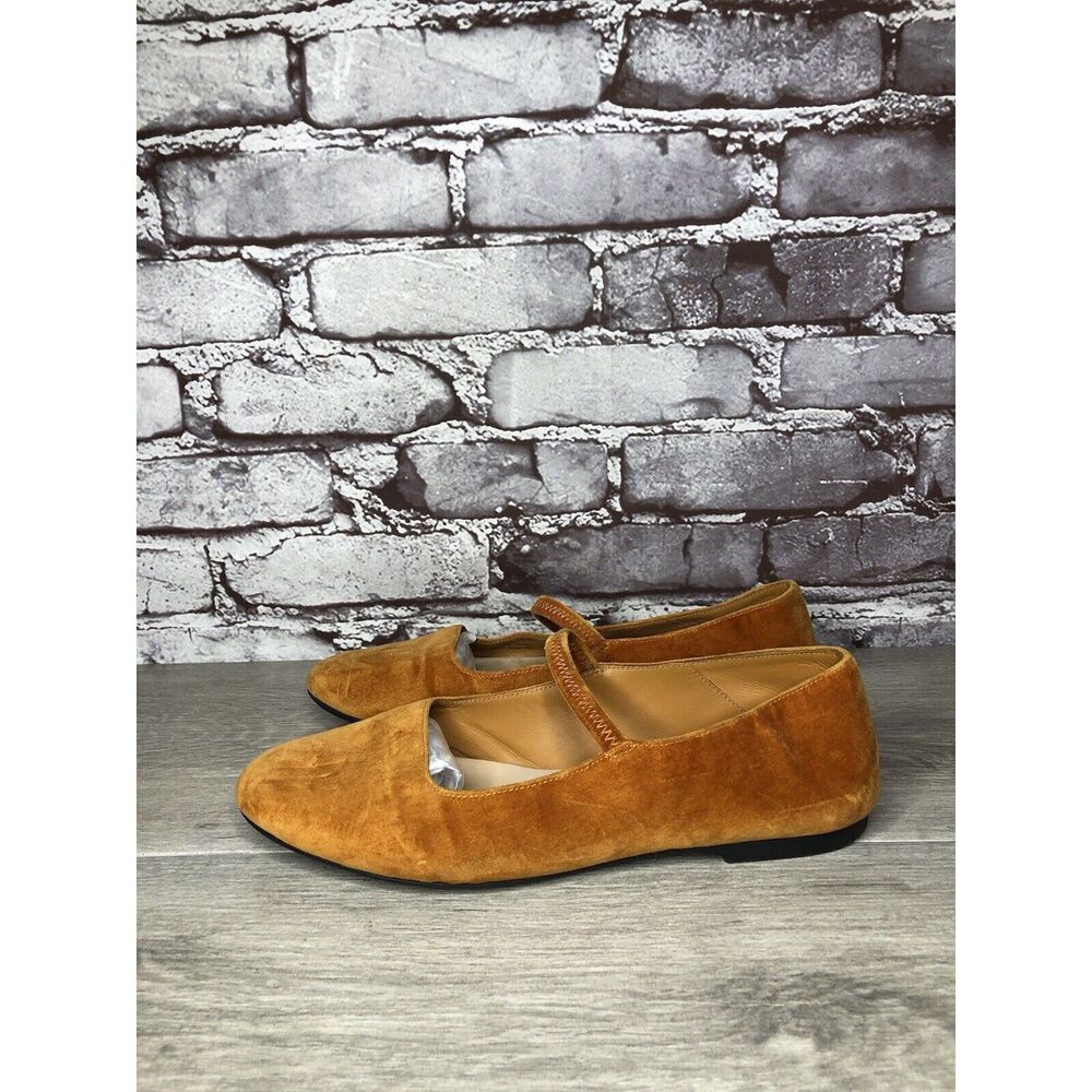 Everlane Suede Mary Jane Flats in Cognac Brown